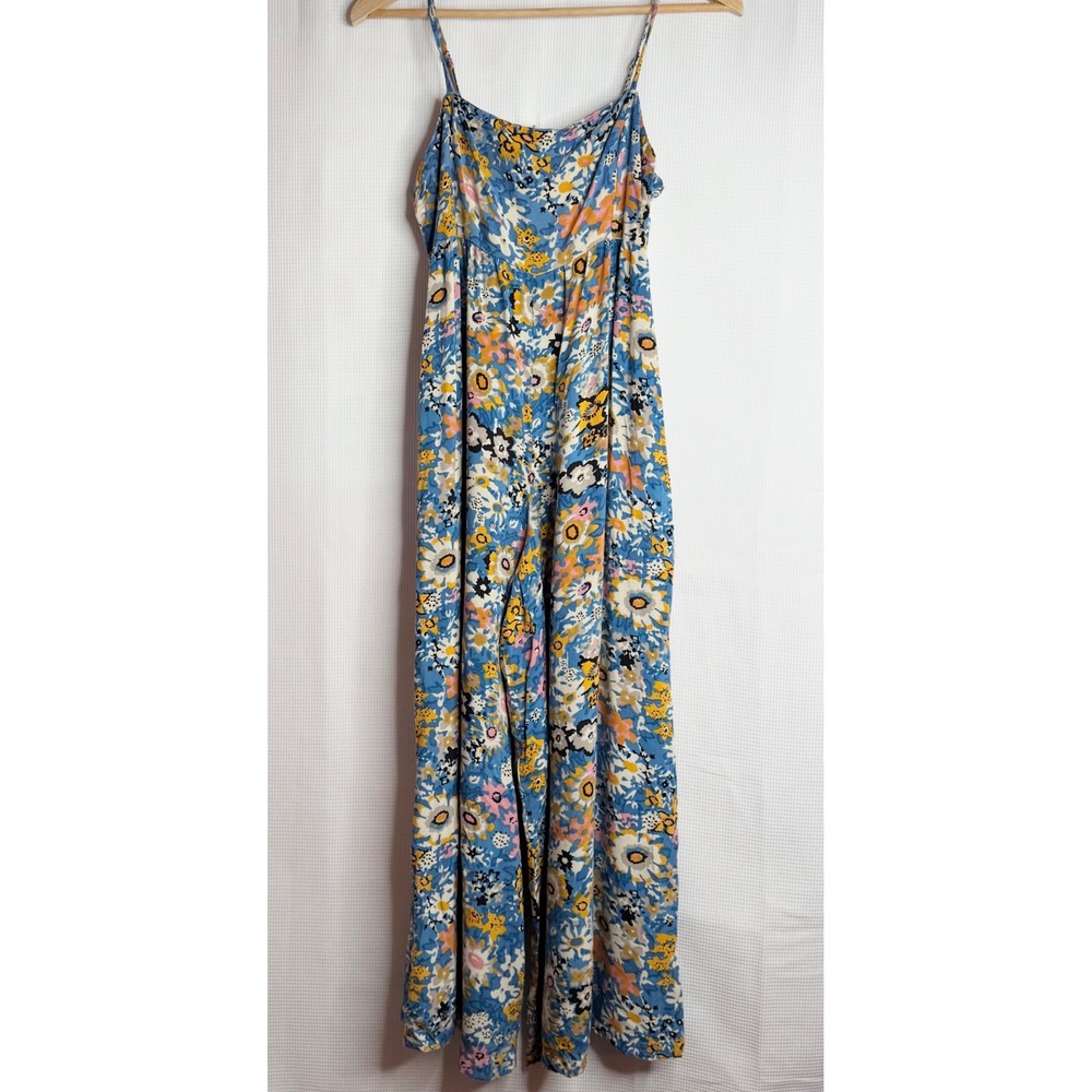 Natural Life Women Small Blue Floral Festival Boho Hippie Jumpsuit Wide Leg